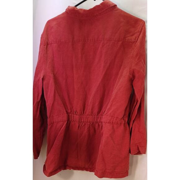 Nicole Miller Large Linen Utility Jacket Rust Red Cargo Drawstring Waist Y2K - Picture 4 of 6